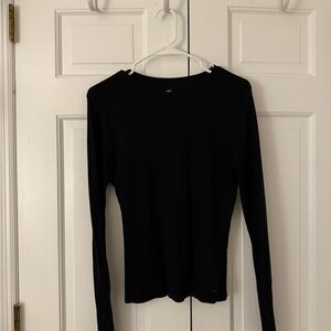 Black Ribbed Long Sleeve Top